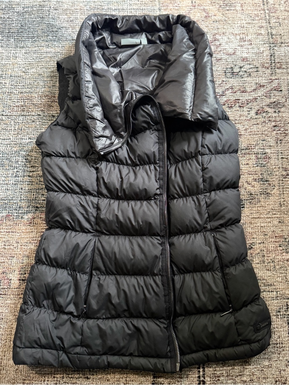 Athleta Black Quilted Puffer Vest with High Collar